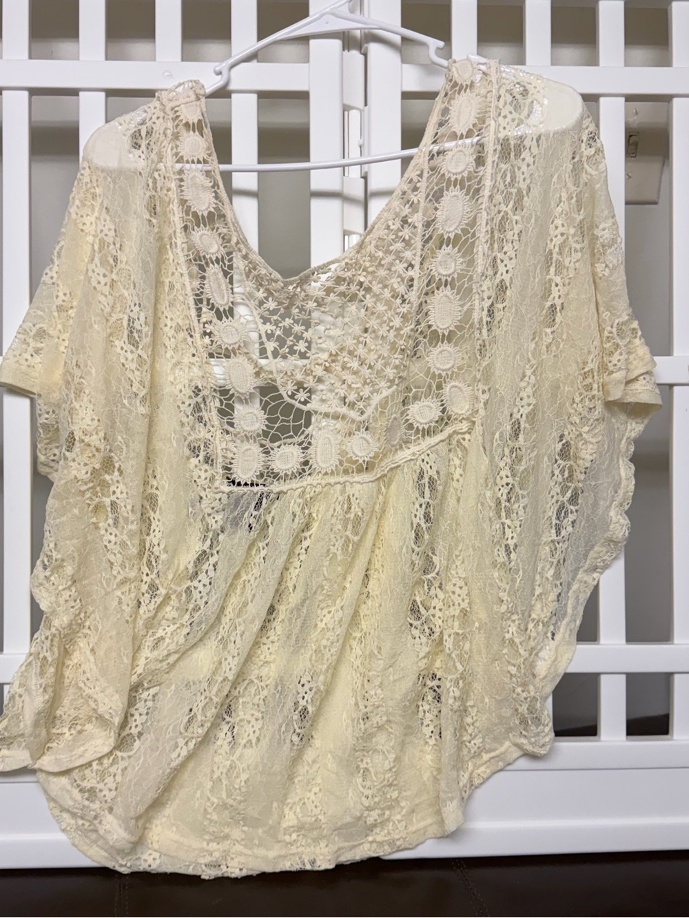 Cream Lace Top with Floral Crochet Detail